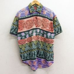 古着 半袖 シャツ レディース 90年代 90s 花 葉 総柄 コットン 緑他 グリーン 24jun28 中古 ブラウス トップス