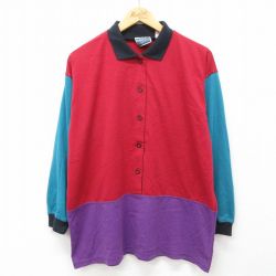 古着 長袖 シャツ レディース 00年代 00s 大きいサイズ マルチカラー 赤他 レッド 24aug06 中古 ブラウス トップス
