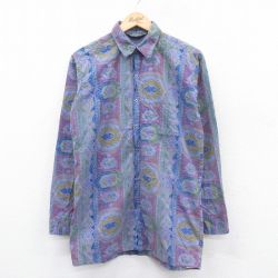 【50%OFF】古着 ルティグレ 長袖 シャツ レディース 80年代 80s 総柄 コットン USA製 薄紺他 ネイビー 25jan15 中古 ブラウス トップス