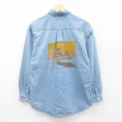 【50%OFF】古着 長袖 シャツ レディース 90年代 90s Roadside コットン 紺 ネイビー デニム 25jan15 中古 ブラウス トップス
