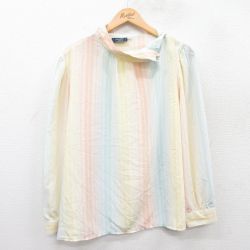 古着 長袖 トップス レディース 90年代 90s 黄色他 イエロー ストライプ 25jan15 中古