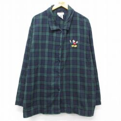 【50%OFF】古着 長袖 フランネル パジャマ シャツ レディース 00年代 00s ディズニー DISNEY ミッキー MICKEY MOUSE 大きいサイズ コットン 紺他 ネイビー タータン チェック ブラックウォッチ 【spe】 25mar07 中古 ブラウス トップス
