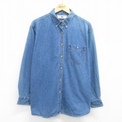古着 リー Lee 長袖 シャツ レディース 00年代 00s 大きいサイズ コットン ボタンダウン 紺 ネイビー デニム 25may08 中古 ブラウス トップス