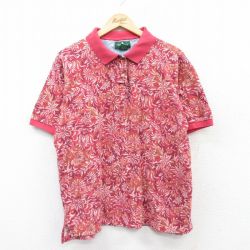 【50%OFF】古着 半袖 ポロ シャツ レディース 90年代 90s 花 総柄 コットン エンジ系他 25may09 中古 ブラウス トップス