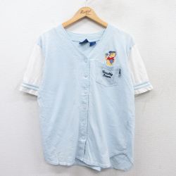 古着 半袖 ベースボール シャツ レディース 00年代 00s ディズニー DISNEY くまのプーさん コットン 水色他 25may09 中古 ブラウス トップス
