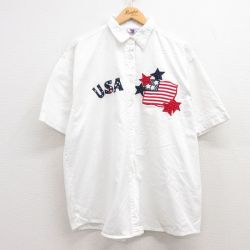 古着 半袖 シャツ レディース 00年代 00s USAロゴ 星条旗 刺繍 大きいサイズ コットン 白 ホワイト 25jun27 中古 ブラウス トップス