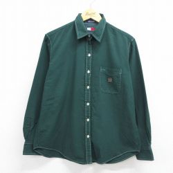 古着 トミーヒルフィガー トミージーンズ 長袖 ブランド シャツ レディース 90年代 90s ワンポイントロゴ コットン グリーン 26may15