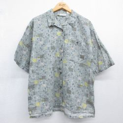 古着 コロンビア 半袖 シャツ レディース 90年代 90s 総柄 大きいサイズ リネン 開襟 オープンカラー グレー 26jun11