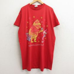 【50%OFF】古着 半袖 ビンテージ Tシャツ ワンピース レディース 00年代 00s ディズニー DISNEY くまのプーさん ピグレット 大きいサイズ ロング丈 コットン クルーネック 赤 レッド 24apr15 中古