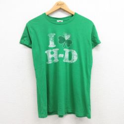 【50%OFF】古着 ハーレーダビッドソン Harley Davidson 半袖 Tシャツ レディース GENEVA クローバー コットン クルーネック 緑 グリーン 24may21 中古