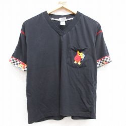 古着 半袖 ビンテージ Tシャツ レディース 00年代 00s ディズニー DISNEY くまのプーさん 胸ポケット付き Vネック 黒 ブラック 24jun03 中古