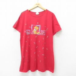 【50%OFF】古着 半袖 ビンテージ Tシャツ ワンピース レディース 00年代 00s ディズニー DISNEY くまのプーさん 大きいサイズ ロング丈 コットン クルーネック 赤 レッド 24jul05 中古