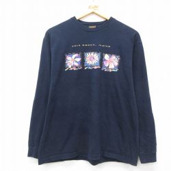 【50%OFF】古着 ティンバーランド 長袖 ビンテージ Tシャツ レディース 90年代 90s 花 コットン クルーネック USA製 濃紺 ネイビー 【spe】 25may08 中古