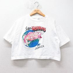 古着 半袖 ビンテージ Tシャツ レディース 90年代 90s 魚 ジャマイカ ショート丈 クルーネック 白 ホワイト 25sep01 中古