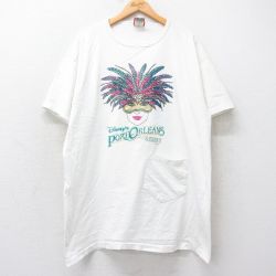 【50%OFF】古着 半袖 ビンテージ Tシャツ ワンピース レディース 90年代 90s ディズニー DISNEY ポートオーリンズ ラメ ポケット付き 大きいサイズ ロング丈 コットン クルーネック USA製 白 ホワイト 25sep01 中古