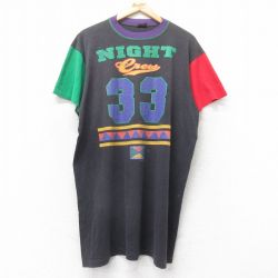 古着 半袖 Tシャツ ワンピース レディース 90年代 90s NIGHT Crew 33 マルチカラー 大きいサイズ ロング丈 クルーネック 黒他 ブラック 25sep01 中古