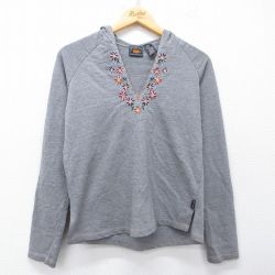 古着 ルート66 長袖 ビンテージ Tシャツ パーカー レディース 00年代 00s 花 刺繍 ラグラン グレー 霜降り 26mar28