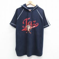 古着 半袖 ビンテージ Tシャツ パーカー レディース 00年代 00s ルーニーテューンズ タズ ラグラン 大きいサイズ 紺 26may07