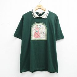 古着 ジャージーズ 半袖 ビンテージ Tシャツ レディース 90年代 90s 女性 ウサギ 刺繍 襟付き 大きいサイズ USA製 緑他 26may07