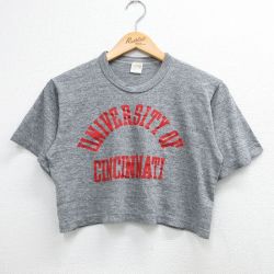 古着 半袖 ビンテージ Tシャツ レディース 70年代 70s シンシナティ カレッジ ショート丈 クルーネック USA製 グレー 霜降り【spe】 26may07