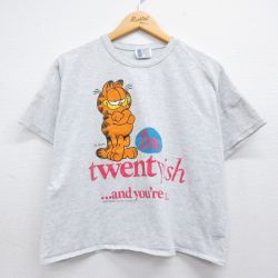 古着 半袖 ビンテージ Tシャツ レディース 90年代 90s ガーフィールド 大きいサイズ ショート丈 クルーネック 薄グレー 霜降り 26may08
