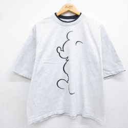 古着 半袖 ビンテージ Tシャツ レディース 80年代 80s ディズニー ミッキー コットン クルーネック USA製 薄グレー 霜降り 26may08