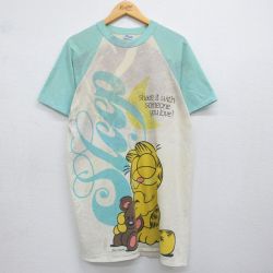 古着 半袖 ビンテージ Tシャツ レディース 90年代 90s ガーフィールド ラグラン ロング丈 クルーネック 薄黄他 26may08
