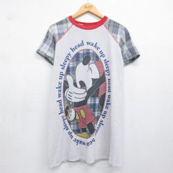 古着 半袖 ビンテージ Tシャツ レディース 90年代 90s ディズニー ミッキー ラグラン ロング丈 クルーネック 白他 26may08