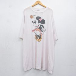 古着 半袖 ビンテージ Tシャツ レディース 80年代 80s ディズニー ミニー 大きいサイズ ロング丈 クルーネック USA製 薄ピンク系【spe】 26may08