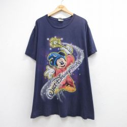 古着 半袖 ビンテージ Tシャツ ワンピース レディース 00年代 00s ディズニー ミッキー ファンタジア 大きいサイズ ロング丈 クルーネック ネイビー 26jun12