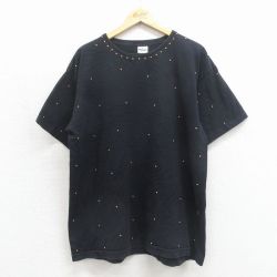 古着 半袖 ビンテージ Tシャツ レディース 90年代 90s スタッズ 大きいサイズ コットン クルーネック USA製 ブラック 26jun12