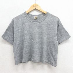 古着 ラッセル 半袖 ビンテージ Tシャツ レディース 70年代 70s 無地 ショート丈 クルーネック USA製 グレー 霜降り【spe】 26jun12