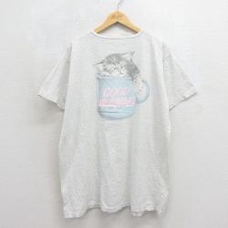 古着 半袖 ビンテージ Tシャツ レディース 90年代 90s ネコ 大きいサイズ ロング丈 コットン クルーネック USA製 グレー 霜降り【spe】 26jun12