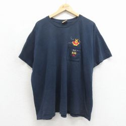 古着 半袖 ビンテージ Tシャツ レディース 00年代 00s ディズニー くまのプーさん 胸ポケット付き 大きいサイズ クルーネック ネイビー 26jun12