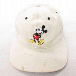 中古 キャップ 00年代 00s ディズニー DISNEY ミッキー MICKEY MOUSE 刺繍 コットン 薄ベージュ カーキ 【spe】 25jul16