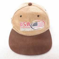 中古 キャップ USAロゴ コーデュロイ ツートンカラー コットン 茶 ブラウン 25jul16