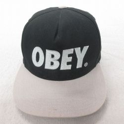 中古 オベイ OBEY キャップ ビッグロゴ 刺繍 ツートンカラー コットン 黒 ブラック 25jul22