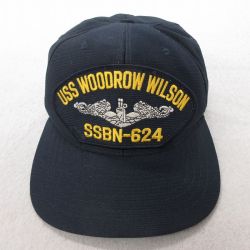 中古 キャップ ミリタリー ウッドロウウィルソン 刺繍 USA製 紺 ネイビー 25jul23