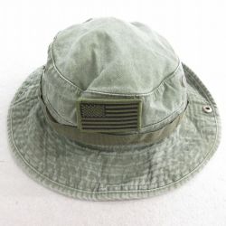 中古 サファリ ハット 星条旗 緑系 グリーン 25aug04