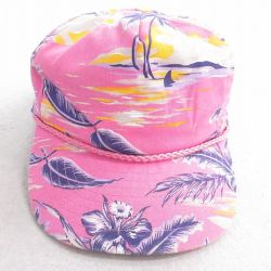 中古 キャップ 90年代 90s ヤシの木 ハイビスカス ピンク他 25oct14