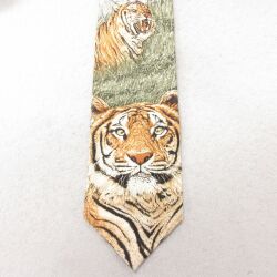 中古 ネクタイ 90年代 90s トラ シルク USA製 緑他 グリーン 【spe】 25jul01