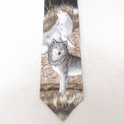 中古 ネクタイ 90年代 90s オオカミ シルク USA製 黒 ブラック 25jul01