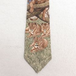 中古 ネクタイ 90年代 90s ライオン シルク USA製 ベージュ他 カーキ 【spe】 25jul10