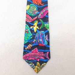 中古 ネクタイ 魚 シルク 黒他 ブラック 25jul15