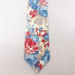 中古 ネクタイ 90年代 90s 花柄 シルク USA製 薄ベージュ他 カーキ 25jul15