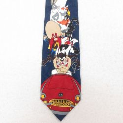 中古 ネクタイ 90年代 90s ルーニーテューンズ LOONEY TUNES タズ シルベスター USA製 紺 ネイビー 25jul26