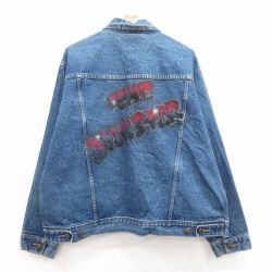 XL★古着 ラングラー Wrangler 長袖 ジージャン メンズ THE DiCKSTER ピンバッジ ハンドペイント エアブラシ 大きいサイズ コットン 紺 ネイビー デニム 【spe】 24dec14 中古 アウター Gジャン ジャケット