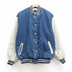 L★古着 長袖 デニム ジャケット スタジャン メンズ コットン 紺 ネイビー 内側キルティング 24dec14 中古 アウター