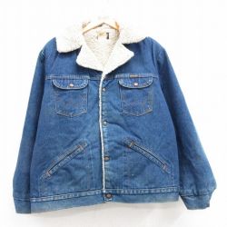 XL★古着 ラングラー Wrangler 長袖 デニム ボア ジャケット ジージャン メンズ 80年代 80s 大きいサイズ コットン USA製 紺 ネイビー 24dec20 中古 アウター Gジャン