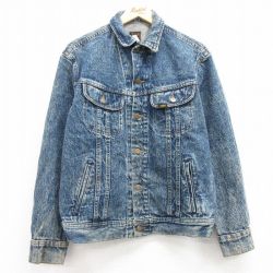 L★古着 リー Lee 長袖 ジージャン メンズ 90年代 90s ケミカルウォッシュ コットン USA製 紺 ネイビー デニム 25feb12 中古 アウター Gジャン ジャケット